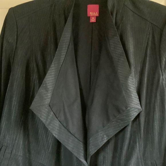 G.I.L.I Open Front Tonal Printed Leather Jacket with Pockets Black SZ 14 - Picture 4 of 16